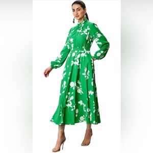 eShakti Floral high neck Long Sleeve Dress NWOT Cottagecore garden party